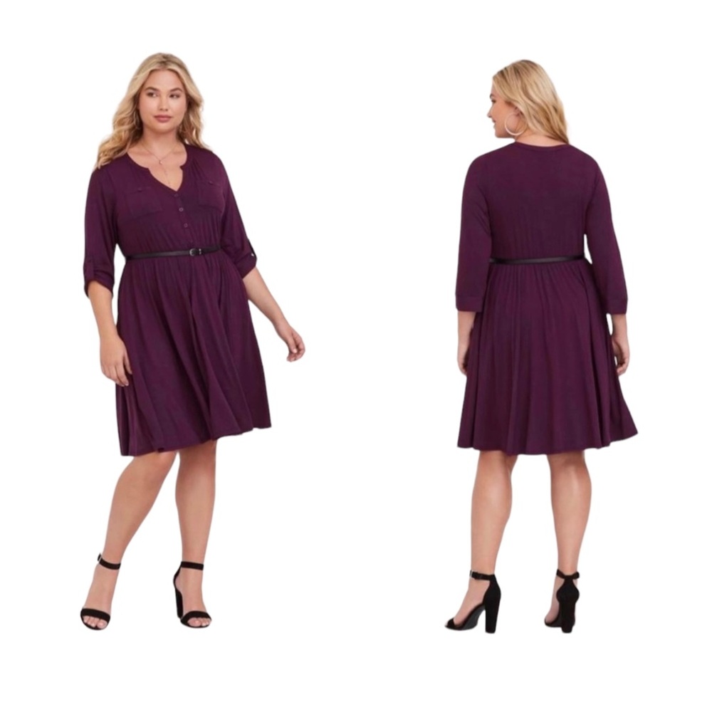 Torrid Purple Belted Jersey Stretch Shirt Dress Plus Size 3 3X 22/24